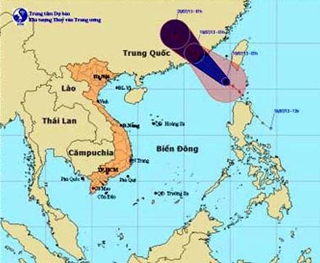 Vị trí và hướng đi của cơn bão.